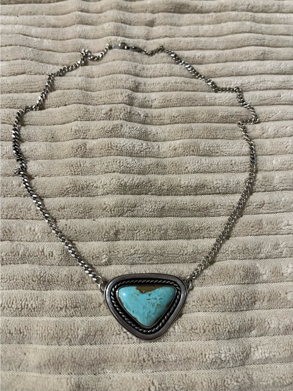Sterling Silver Turquoise Triangle Pendant Necklace- handmade by silversmith